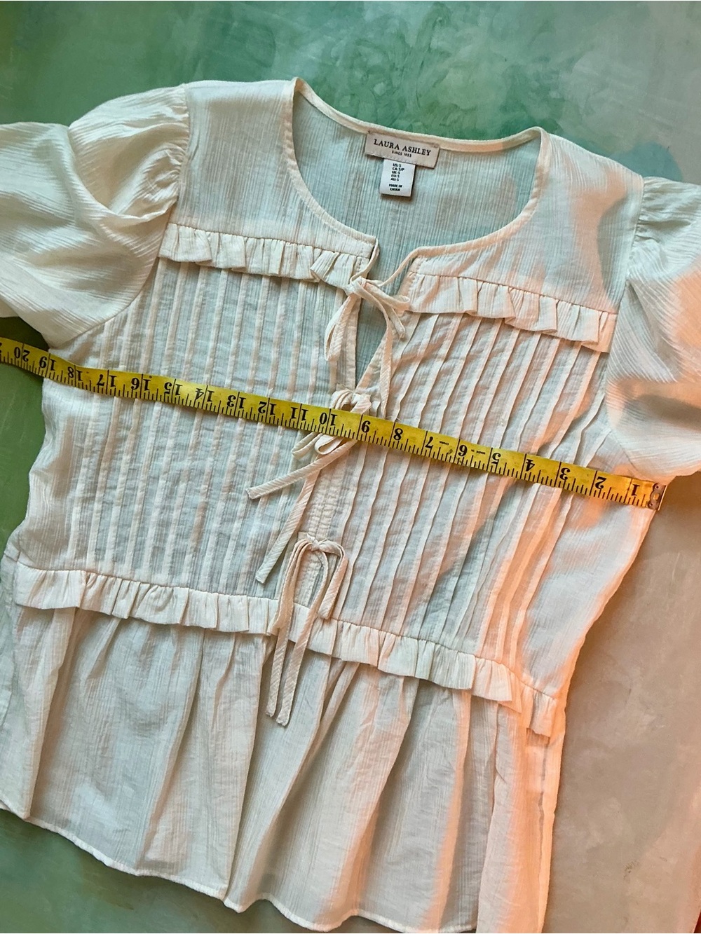 Laura Ashley Cream Pintuck Tie-Front Blouse with Ruffle Trim - Picture 4 of 7